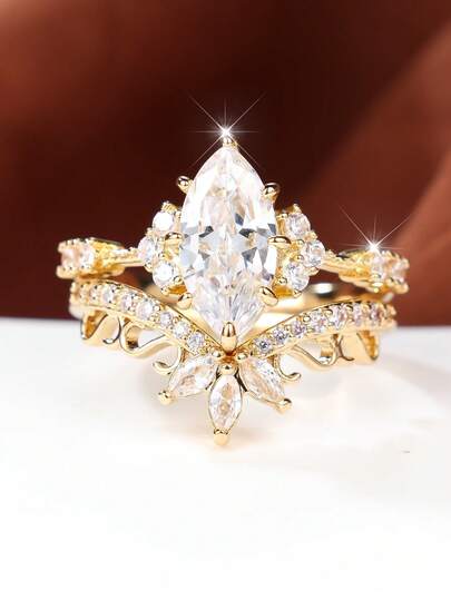 Un conjunto de anillos elegantemente diseñado con circonita cúbica es la opción perfecta para un regalo del Día de San Valentín.