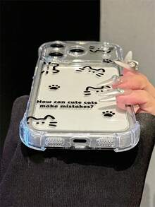Minimalist Line Cute Cat Paw Print & English Text Pattern Shockproof Phone Case, Transparent Corner Protection Anti-Drop Fashion Versatile Daily Use, Suitable For IPhone 18 Pro/18 Pro Max/16/16 Pro/16 Plus/16 Pro Max/17/17 Pro/17 Pro Max/15/15 Pro/15 Pro Max/15 Plus/14/14 Pro/14 Pro Max/13/13 Pro/13 Pro Max/12/12 Pro/12 Pro Max/11/7/8 Birthday Gift Back To School Gift - Clear - View 4