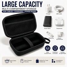 Hard EVA Travel Electronics Organizer Bag, Portable Power Bank Charger Cable Storage Pouch, Shockproof Waterproof Small Accessories Carrying Bag, Can Store Charger, Earphones, Lipstick, Cosmetics, Travel Essentials - Black - View 1