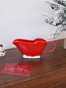 1pc Red Ceramic Gravy Boat, Sled-Shaped Sauce Boat, Gravy Box, Creamer Cup, Solid Color Espresso Pot, Suitable For Gravy, Warm Sauce, Salad Dressing, Milk, Holiday Dinner Tableware, Gift - Multicolor - View 2