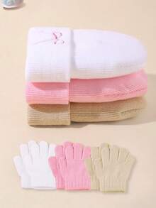 3 Sets/6 Pieces Fashion Bow Knitted Fingerless Gloves Set, Suitable For Boys And Girls, Perfect For Autumn/Winter Outdoor Warm Wear - Multicolor - View 3