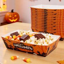 12/24pcs Halloween Disposable Paper Trays, Pumpkin Pattern Serving Trays, Dessert Boxes, Snack Boxes, Halloween Party Tableware, Suitable For Snacks, Candy, Halloween Use - Easy Folding Assembly - Multicolor - View 4