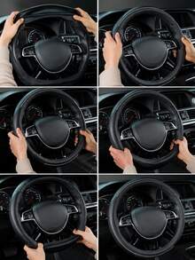 1PC Universal Black Two-Tone Steering Wheel Cover, Luxurious And Minimalist Style, Made Of Soft Microfiber PU Material, With A Non-Slip And Wear-Resistant Grip Design, Breathable And Fashionable Car Accessory, Suitable For SUVs, Trucks And Cars. - A - View 8