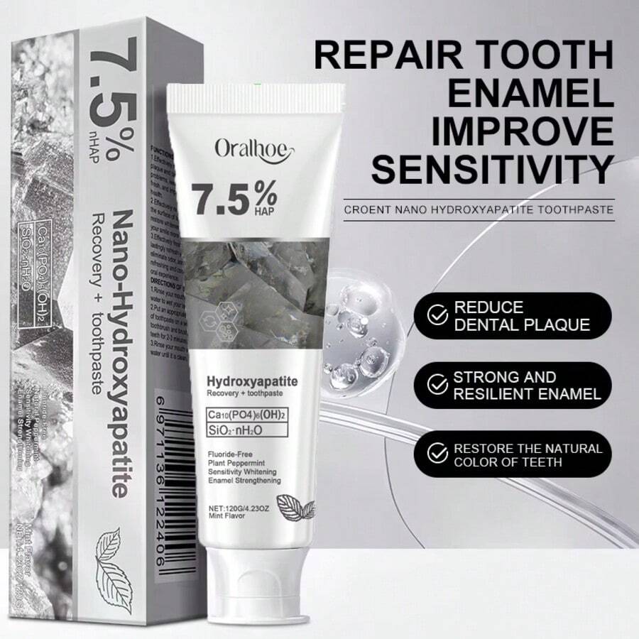 Pastilla dental blanqueadora con hidroxiapatita al 7,5%, protección del esmalte, fórmula suave de menta para dientes sensibles, aliento fresco duradero, reparación de manchas en la cavidad bucal, limpieza de placa dental, aclarado y cuidado bucal