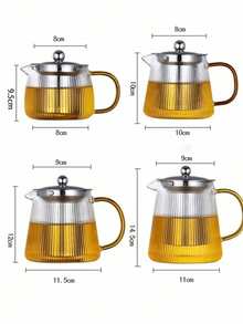 1pc Glass Teapot, Stainless Steel Tea Filter, Flower Teapot With Boiling And Steaming Functions, Suitable For Family Use, Can Withstand Cold And Hot Environment, Tea Set With Vertical Stripe Design, Can Be Heated With Open Fire - Multicolor - View 3