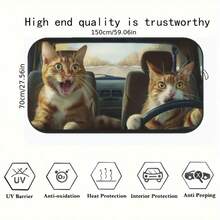 1pc Funny Cat Car Sunshade, Made Of Polyester Fiber, Durable 190T Material Blocks UV Rays And Heat, Car Interior Accessory, Suitable For Various Car Models Front Windshield, Provides Heat Insulation And Privacy Protection, Keeps Your Car Cool, Foldable For Easy Storage - Funny Cat - View 3