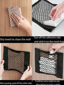 Multifunctional Breathable Elastic Trash Bag Storage Rack, Kitchen Cabinet Door Trash Organizer, Wall-Mounted Adhesive Mesh Storage Bag, Home Bathroom Storage Organizer, No-Drill Hanging Black Mesh Storage Bag, Car Trunk Use - Multicolor - View 2