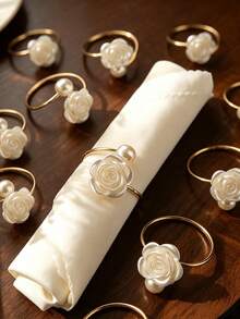 1/12/30/60pcs Elegant Pearl Rose Napkin Rings, Napkin Buckles, Hotel Napkin Rings, Wedding Banquet Napkin Rings, Home Daily Table Decor, Tablecloth Accessories, Wedding Decoration - Multicolor - View 3