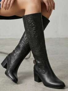 Women Knee-High Boots - Negro Gravado - View 3