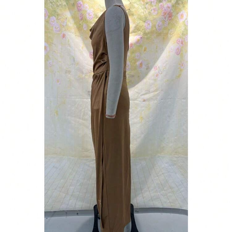 Vestido de fiesta para mujer, nuevo estilo verano, sin mangas, color liso, corte ajustado, abertura en el dobladillo - Champán - Añade 6