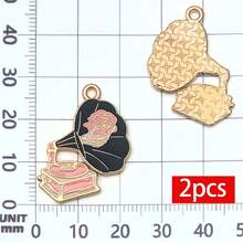 2/8pcs Pink Gothic Enamel Charms Alloy Skeleton Moth Record Player Pendant For DIY Halloween Bracelet Necklace Earring Jewelry Making Findings - Pink - View 8