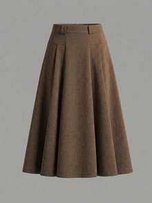Grey High-Waisted Pleated Suit Skirt For Women, Slimming A-Line Mid-Length Skirt, Professional Office Style, Suitable For Daily Casual And Commute Wear - Coffee Brown - View 8
