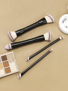 BAILIFOREVER 2/4-Piece Professional Double-Ended Makeup Brush Set - Soft Synthetic Bristles & Portable Travel Kit (Foundation, Contour, Blush, Powder, Eyeshadow, Concealer, Highlight & Blending Brushes) - The Perfect Gift For Women - Black - View 4