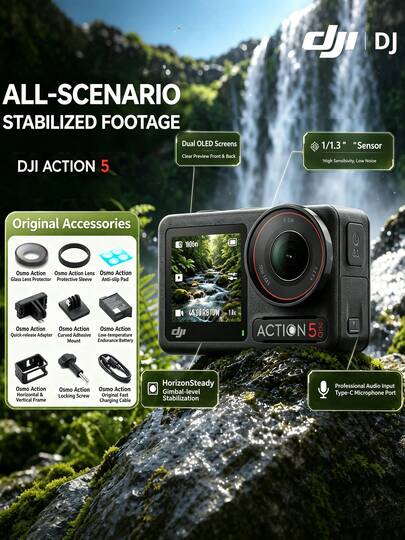 dji Osmo Action 5 Pro Cámara de acción para exteriores con calidad de imagen de gama alta, ideal para motociclismo, buceo, senderismo y vlogs, cámara portátil 4K (Nuevo, activado solo)
