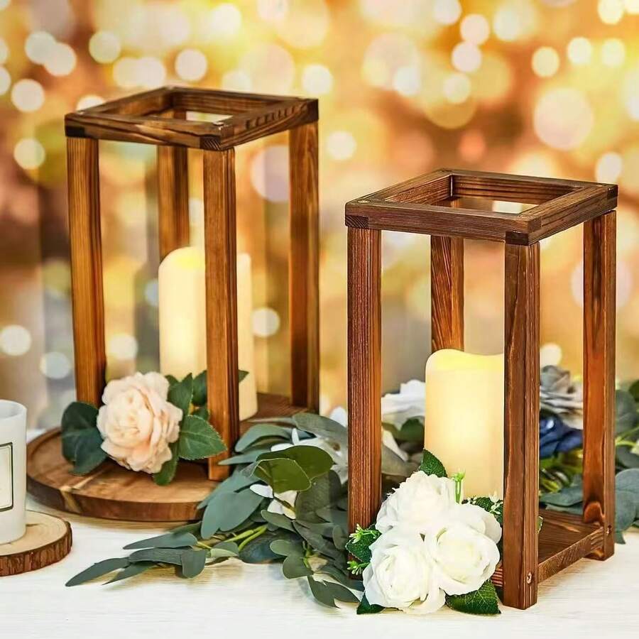10 piezas Soporte de flores de madera para boda, estante para portavelas de mesa de boda, adorno decorativo de madera, estante de decoración de linterna de madera estilo granja - A - Ver 1