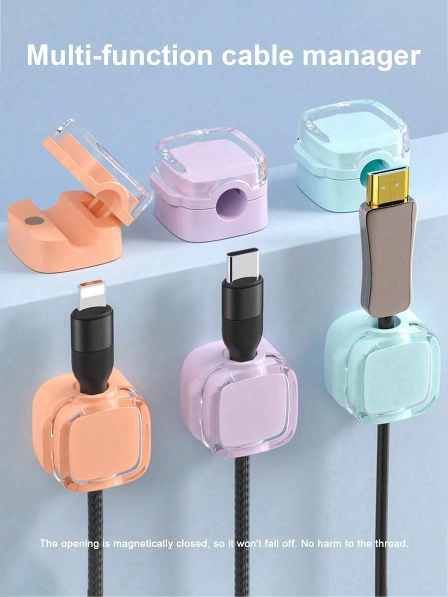 3pcs Magnetic Cable Clips, Self-Adhesive Cable Organizer With Slots, Desktop Cable Management Clips And Cable Holders, Suitable For Power Cords And Wires, For Car, Bedside Table, Home And Office Desk Cable Management