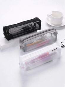 1pc Minimalist Transparent Large Capacity Mesh Pencil Case, Study Stationery Small Gift, Student Exam Signature Pen, Neutral Pen And Other Office Study Supplies Storage Pencil Box, Multi-Functional Lightweight Compact Portable Storage Bag, Back To School Essential, Pencil Case, School Supplies Bag - Multicolor - View 1