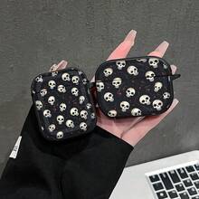1 buah Casing Earphone Motif Tengkorak Cetak Penuh Latar Belakang Hitam, Gaya Gelap Halloween, Cetakan Personalisasi, Cangkang Lembut Pelindung Penuh, Cocok untuk AiPods1/2, Cocok untuk Airpods3, Cocok untuk Airpods4, Cocok untuk Airpodspro, Pelindung Earphone Bluetooth Anti Jatuh - Hitam - View 2
