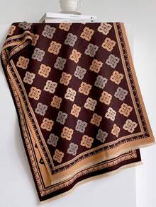 1pc Double-Sided Vintage Frame Geometric Faux Cashmere Shawl Scarf With Tassels, Old Money Style, Autumn/Winter Commute Neck Warmer, Daily Outing Matching - Brown - View 10