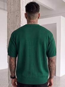 Men's Casual Loose Solid Color Knit Cardigan, Elegant Texture Slouchy High Street V-Neck Button Front Short Sleeve Sweater Jacket, Spring/Summer - Green - View 5
