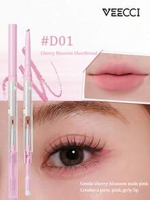 VEECCI Pensil Bibir Dua Ujung, Mendefinisikan Kontur Bibir, Tahan Air dan Tahan Lama, Tidak Pudar, Dapat Dipadukan dengan Lipstik untuk Bibir Penuh, 2-in-1: Pensil Bibir dan Kuas Bibir, Cocok untuk Pemula - #D01 Bunga Sakura - View 8