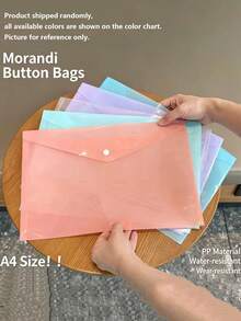 5/10/20/40/60/80pcs Morandi Color A4 Transparent Plastic Snap Button File Bags, 1mm Thick Large Capacity Document Envelopes, Waterproof Exam Paper Bill Storage Folders, Student Office Stationery Organizer Bags, Random Style Sent - Sets - View 3