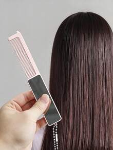 1pc 2 In 1 Foldable Hair Comb With Makeup Mirror, Portable Pocket Hair Styling Comb With Beaded Chain, Compact Lightweight Travel Hairdressing Accessory For Women Daily Outdoor Hairstyle Arrangement - Multicolor - View 2