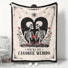 1pc Soft & Comfortable Modern Skeleton Flannel Blanket - Halloween Style Polyester Nap Blanket - Digital Print Craft, Suitable For Sofa, Bed, Travel, Office Home Decor - Multicolor - View 2