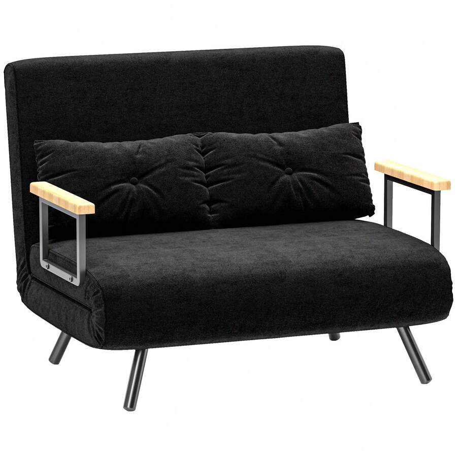 Sofá cama convertible 4 en 1 de 2 plazas con respaldo ajustable en 5 posiciones, 2 cojines, 102 x 73 x 81 cm, negro. - Multicolor - Ver 1