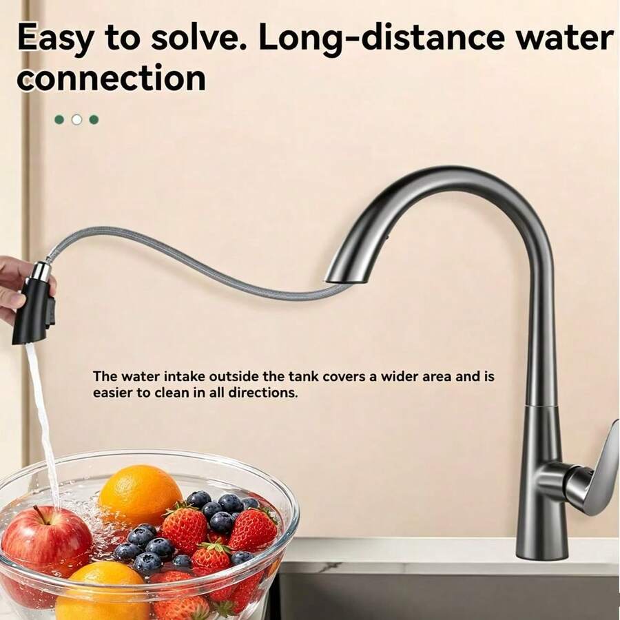 Robinet de cuisine en acier inoxydable avec douchette extractible, anti-éclaboussures, eau froide & chaude - Gris - Voir 1