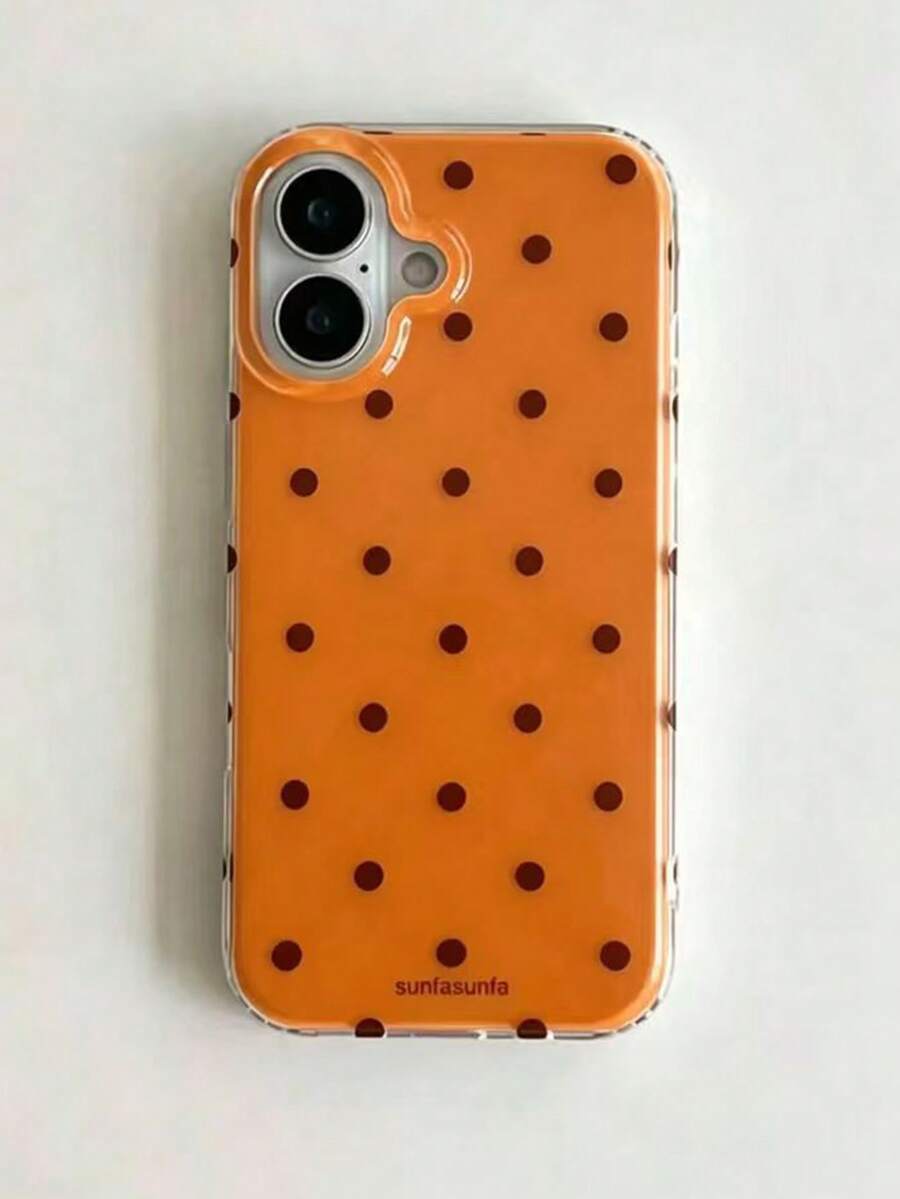 時尚手機殼,簡約可愛設計,黑白波點圖案,適用於 iPhone 11 至 18/17 系列,包含 Pro Max 版本。(手機殼上的標籤僅供拍攝使用,實際產品不含標籤) - 橘色 - 查看 1