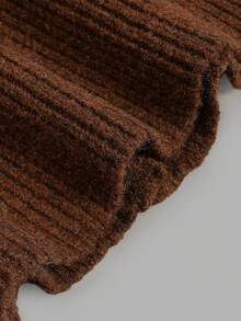 Women Autumn Vertical Striped Knit Cardigan Round Neck Single‑Button Short Fitted Jacket Back To School Festival Daily Tops - Brown - View 6