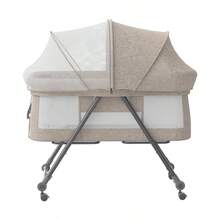 UBRAVOO Grab-And-Go Travel Crib, Baby Bed With Mattress | Silent Wheels, Baby Crib | Convertible Rocking Crib - Khaki - View 8