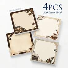 4 Packs Total 200 Sheets Vintage Library Sticky Notes 75x75mm 3x3 Inch, Book & Coffee Writing Theme Self-Adhesive Memo Pads, Nostalgic Study Planner To-Do List Desktop Reminder Stickers, School Office Stationery Supplies - 75 X 75 mm - View 1
