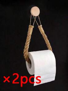 1/2pcs Handmade Jute Rope Toilet Paper Holder, Vintage Style Hook, Wall-Mounted Towel Ring, Toilet Paper Holder With Hook, Towel Rack, Natural Jute Rope, Bathroom Accessories - Khaki - View 9