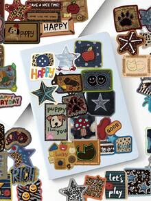 50pcs Vintage American Style Faux Embroidery Graffiti Stickers, Including Leopard Print, Stars, Cats, Dogs And Animal Elements, Suitable For Desktop, Water Bottle, Pen Holder, Scrapbook, Storage Box, Skateboard, Helmet And More, Personalized Decorative Stickers For Birthday Party Gifts - Multicolor - View 3