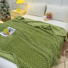 1pc Solid Color Striped Plaid Plush Blanket, Bedroom Room Decor, All-Season Use, Picnic Blanket, Leisure Nap Blanket, Office Small Throw Blanket - Light Green - View 4