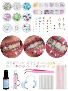 1 Set/35pcs Holiday Party Outfit Accessories, Easily Matches Different Styling Styles, Essential Y2K Personalized Teeth Accessory Set, Suitable For Daily, Party, Valentine's Day, Gathering Outfits, Unisex (Glue Not Included, Box Included) - 35PC Multi-color Set - View 1