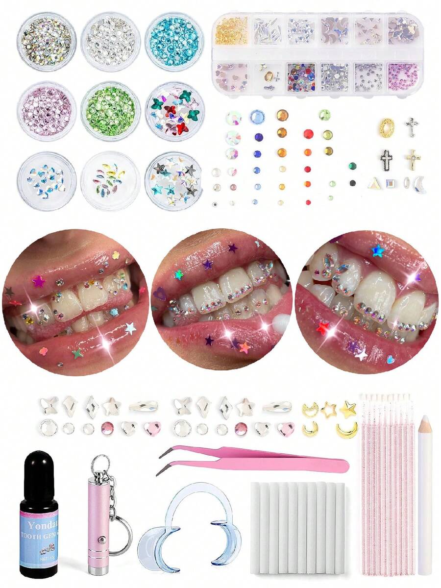 1 Set/35pcs Holiday Party Outfit Accessories, Easily Matches Different Styling Styles, Essential Y2K Personalized Teeth Accessory Set, Suitable For Daily, Party, Valentine's Day, Gathering Outfits, Unisex (Glue Not Included, Box Included) - 35PC Multi-color Set - View 1