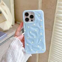 1pc Ins Meteorite Texture Polka Dot Pattern Shockproof Phone Case, Compatible With 17 16 15 14 13 12 11 Pro Max, Transparent Phone Protective Cover Waterproof Shockproof Scratch-Resistant - Baby Blue - View 1