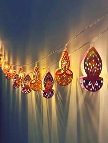 1 String Candle Lights, LED Hollow Metal Oil Lamps, Battery Powered String Lights, Suitable For Diwali Decoration, Party Decoration, Wedding Decoration, Home Decoration, Bedroom Decoration And Holiday Decoration - Candle String Lights - View 5
