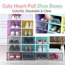 5pcs Macaron Pastel‑Colored Transparent Stackable Shoe Boxes, Heart‑Shaped Handle Sneaker Storage Bins, Dust‑Proof Space‑Saving Modular Organizer, Easy To Assemble & Disassemble For Entryway, Closet, Room & Bedroom - Multicolor - View 1