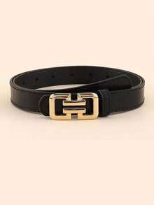 1/2/3pcs Solid Color Geometric Snap Button Belt With Gold Buckle, Minimalist Versatile Waist Belt - Gold Buckle - View 5