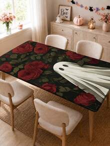 1pc Wrinkle-Resistant Rectangular Halloween Theme Elastic Tablecloth, Pumpkin & Skull Halloween Print Tablecloth, Reusable Party Tablecloth, Suitable For Outdoor Patio Dinner, Halloween Garden Party, Outdoor Autumn Holiday Decor - C - View 15