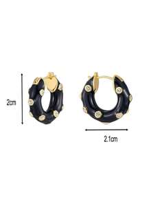 Charm-In 18K Gold Plated Copper Huggie Hoop Earrings For Women, Black Enamel Inlaid Crystal Chunky Earrings, Versatile For Daily Office Party Jewelry - Gold - View 4