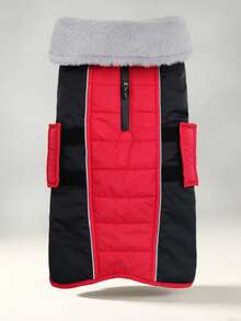 Winter Warm Dog Jacket, Reflective Dog Jacket, High Neck Pet Cold Weather Clothing, Thick Fleece Dog Snow Clothing, Christmas Vest Clothing, Suitable For Small And Medium-Sized Dogs - Red - View 4