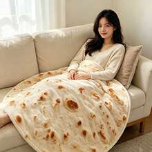 Selimut Bulat Motif Pancake Lucu, Selimut Flanel Motif Makanan Burrito Realistis untuk Sofa Rumah, Hadiah Unik - MultiWarna - View 5