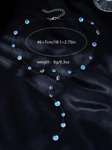 1pc European And American Style Invisible Fishing Line Y-Shaped Knot Necklace, Colorful Aurora Iridescent Round Bead Long Pendant Necklace, Delicate Transparent Beaded Women's Accessory, Suitable For Party And Daily Wear - Colorful - View 2