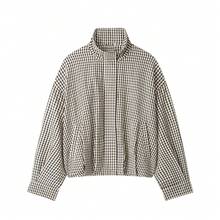 GDDYIN Jaket Wanita Kasual Motif Kotak-kotak dengan Saku Resleting dan Kerah Lebar, Cocok untuk Kuliah - Hitam dan Putih - View 7