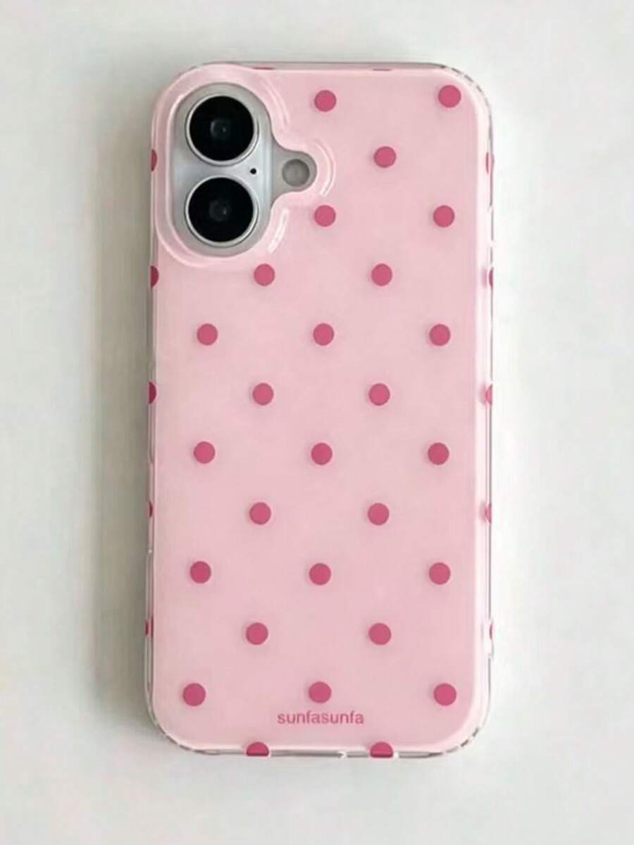 時尚手機殼，簡約可愛設計，黑白波點圖案，適用於 iPhone 11 至 17 系列，包含 Pro Max 版本。（手機殼上的標籤僅供拍攝使用，實際產品不含標籤） - 粉色 - 查看 1